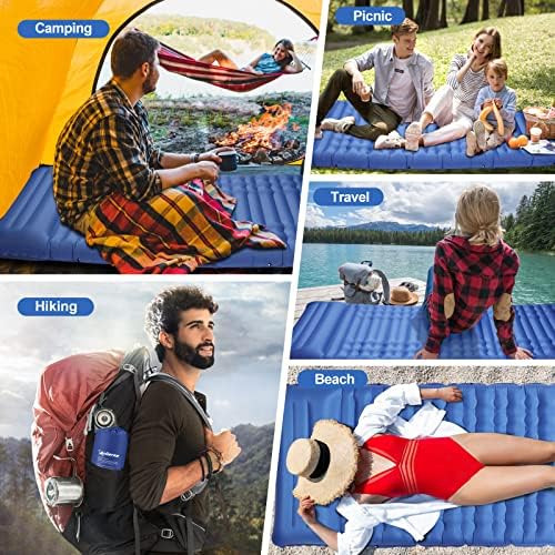 Upgraded Self Inflating Camping Mat,4.7in Inflatable Sleeping Mat with Foot Press Pump Widen & Thicken Camping Mattress with Pillow Portable Camping Sleeping Mat for Travel, Outdoor, Hiking, Beach