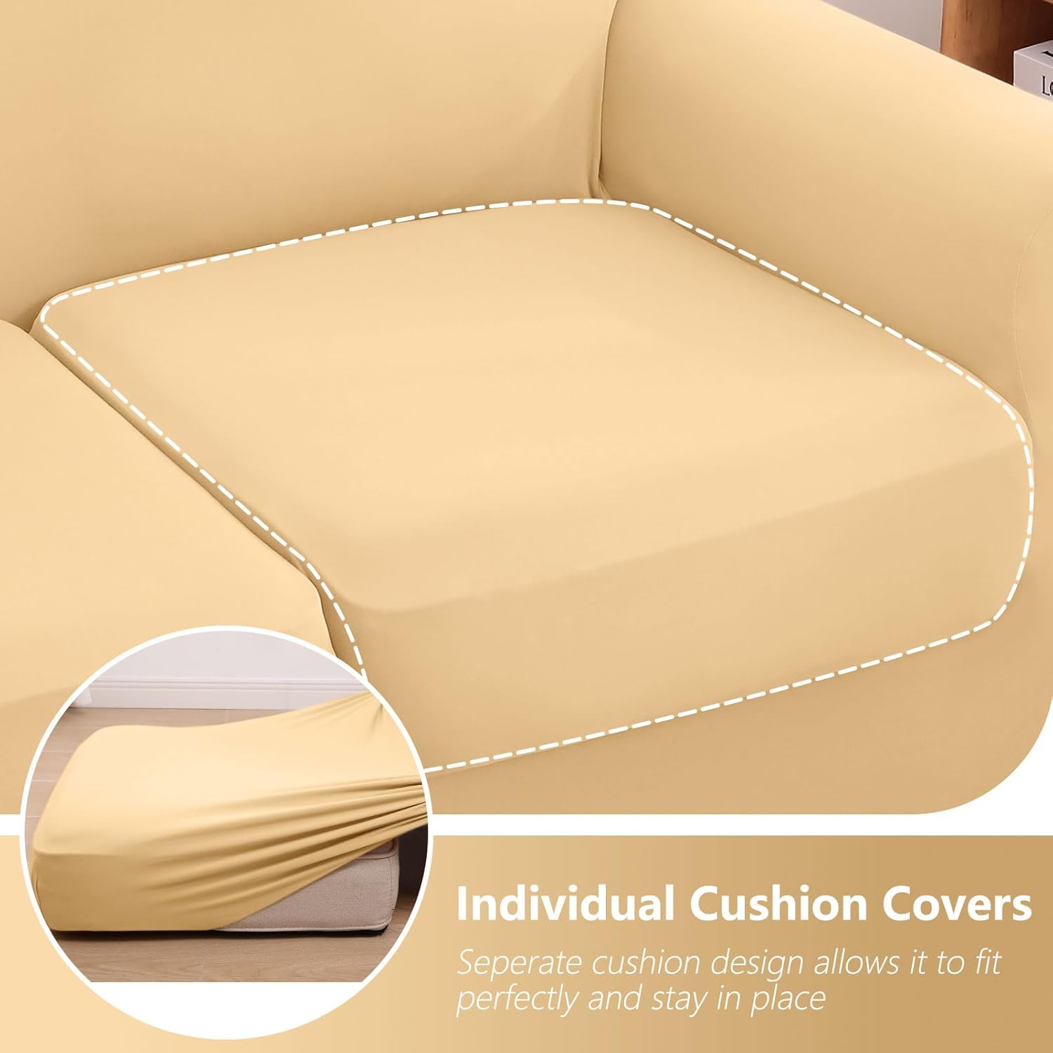 hyha 2 Pieces Chair Covers for Living Room, Chair Slipcovers Stretch Slipcovers for A Separate Cushion Couch Sofa, Armchair Covers Washable Sofa Covers (Armchair, Beige Yellow)