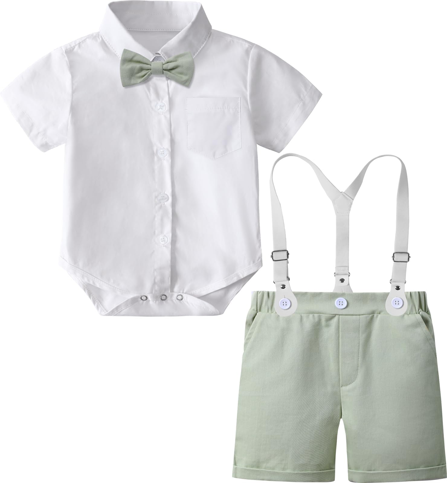 mintgreen Bébé Garçon Costumes 2PCS Pâques Formel Chemise Pantalon Nœud Papillon Bretelles Set 3-18 Mois