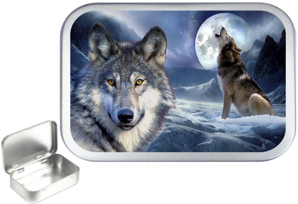 TEEZ Wolf Moon 50ml Silver Hinged Tobacco Tin, Hinged 1oz Tobacco Tin