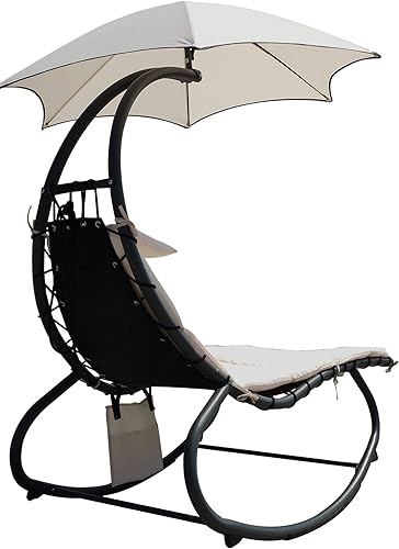 Miniatura 4 de BalanceFrom Silla mecedora curvada para colgar con cojín, almohada, toldo, soporte y bolsa de almacenamiento, capacidad de 330 libras