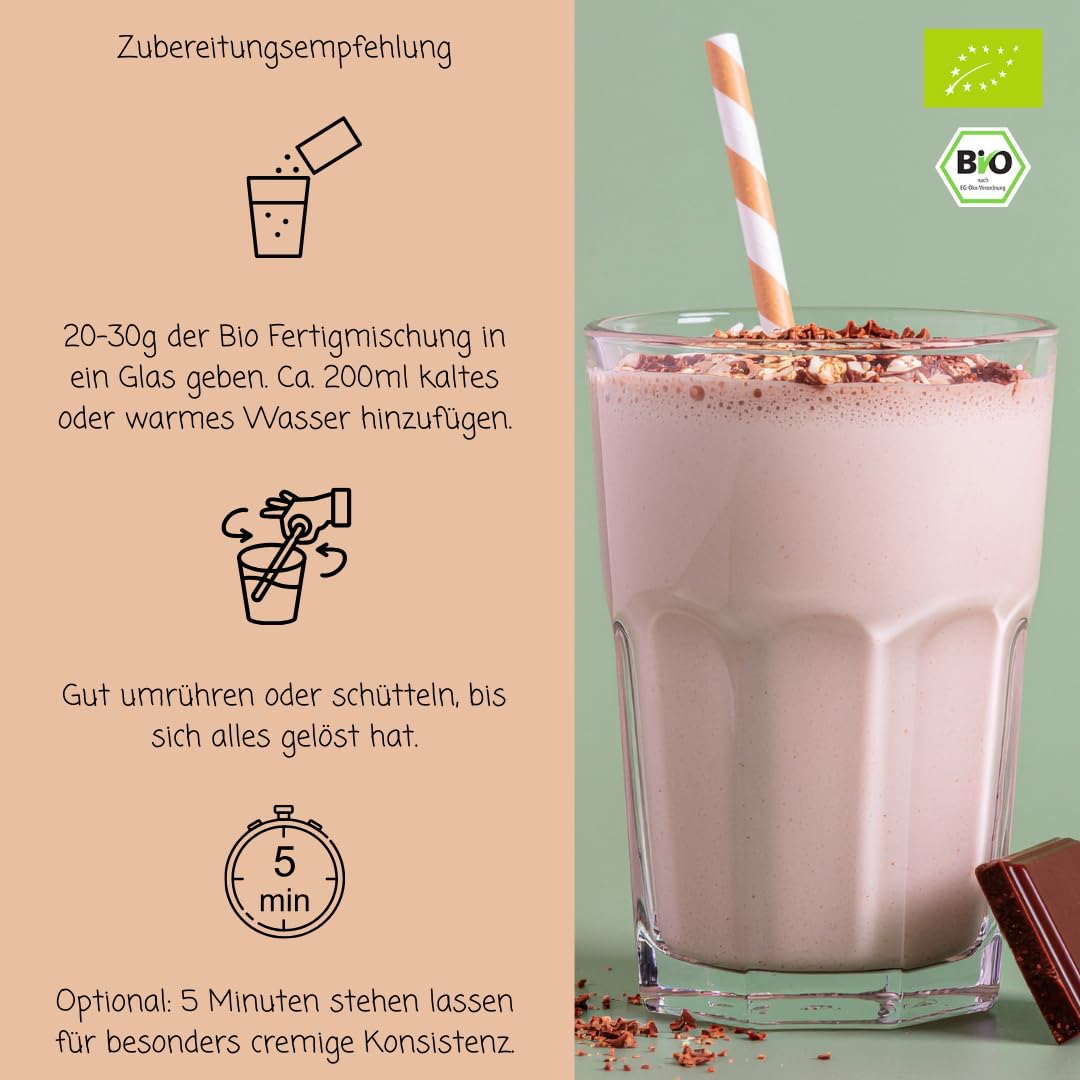 süssundclever.de® Bio Haferdrinkpulver Schokolade | 800g | mit Dattelsüße | vegan | 8l Haferdrink Schokolade | Ohne Zuckerzusatz oder Aromen | Vegane Schokomilch | Hafer-Kakao