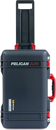 Miniatura 4 de Pelican Color Case Charcoal Pelican 1535 Air Funda con asas y pestillos rojos. Viene con separadores grises y organizador de tapa de malla.