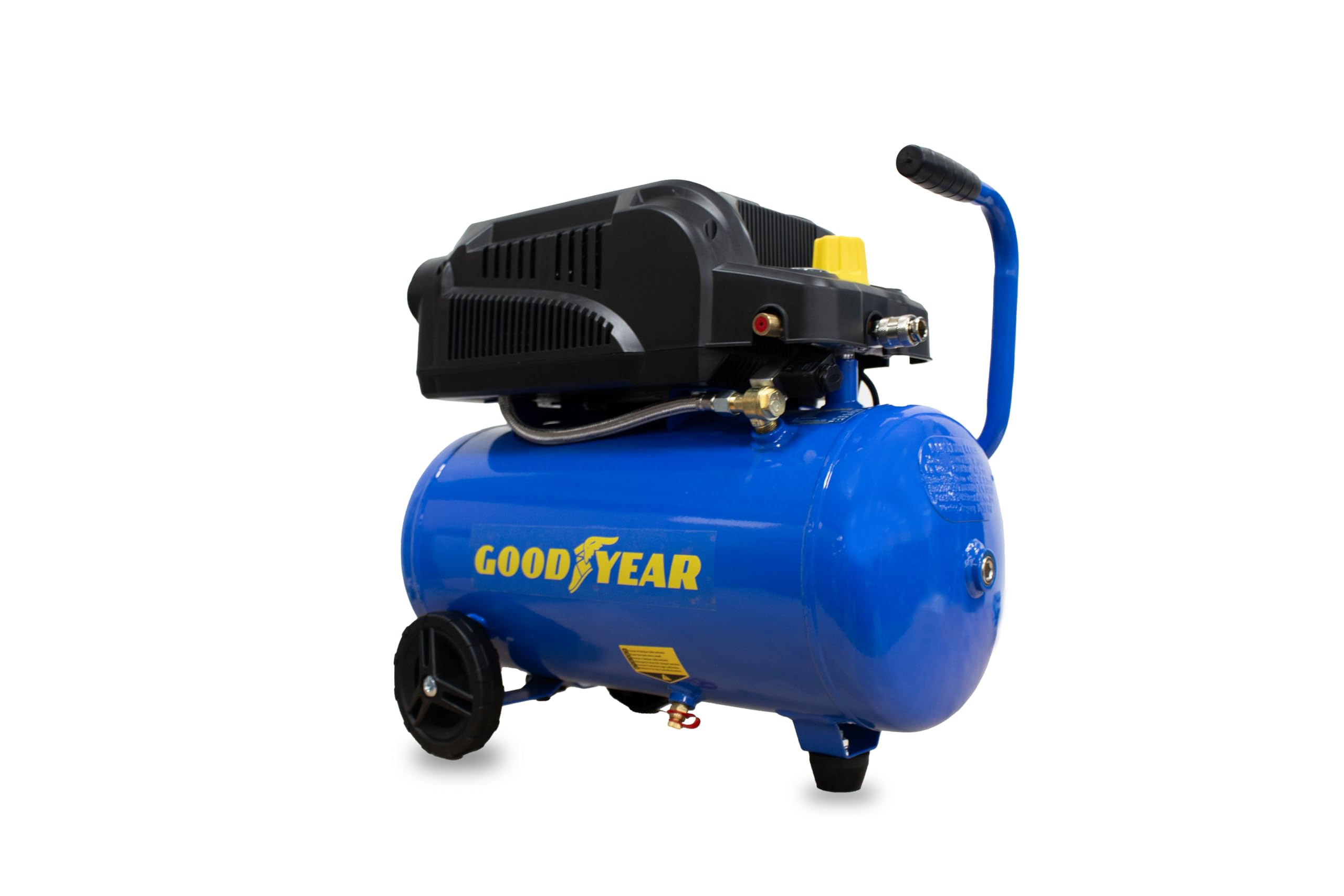 Goodyear - Compresseur sans huile 24 litres 220 V - 240 V. Capacité d'aspiration 140 litres/minute. 2 800 tr/min. Pression nominale 8 bars. Filtre en plastique à faible bruit. Bruit moyen de 79 dB