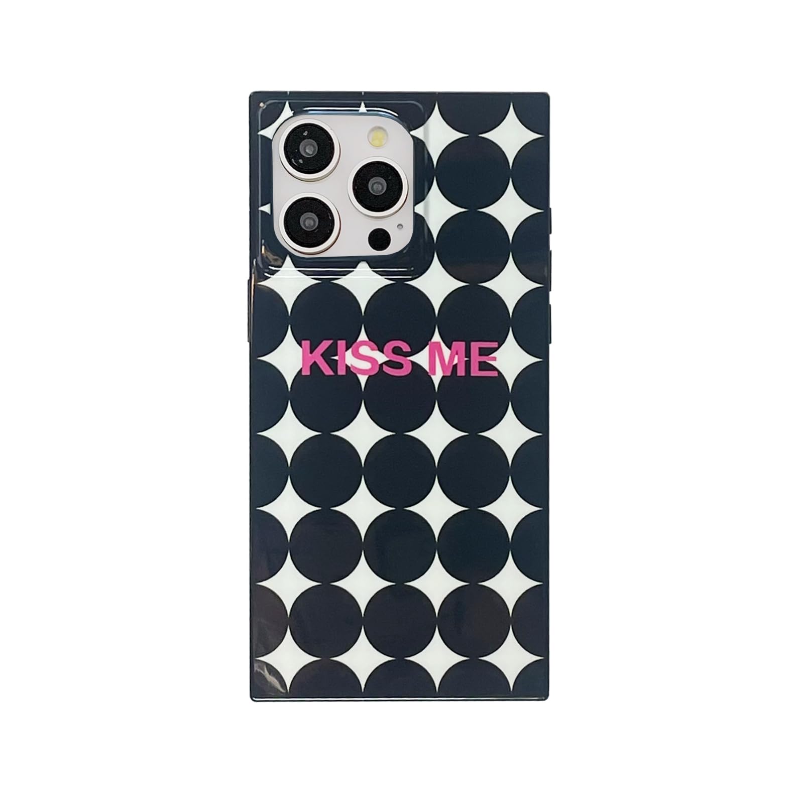 Kiss Me Phone Case for iPhone 14 Pro Max (6.7in) Y2K Black White Star Checker Geometric Aesthetic Glossy Sleek Rectangled Strong Protective Trendy Cover for iPhone 14promax 6.7"