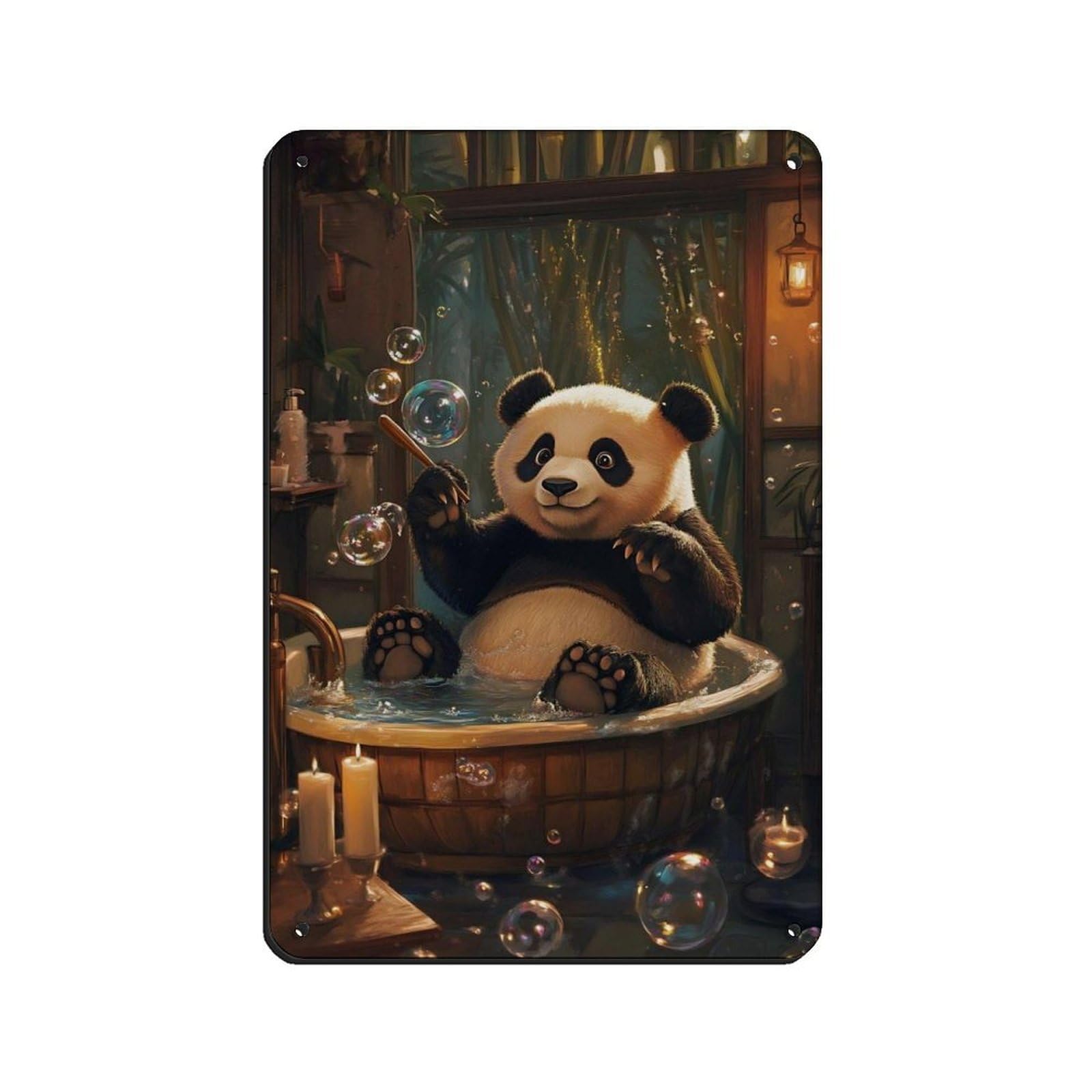 Cute Panda Art, Nursery Decor Retro Poster Metal Tin Sign Chic Art Retro Iron Painting Bar People Cave Cafe Family Garage Poster Wall Decoration 8x12inch(20x30cm)