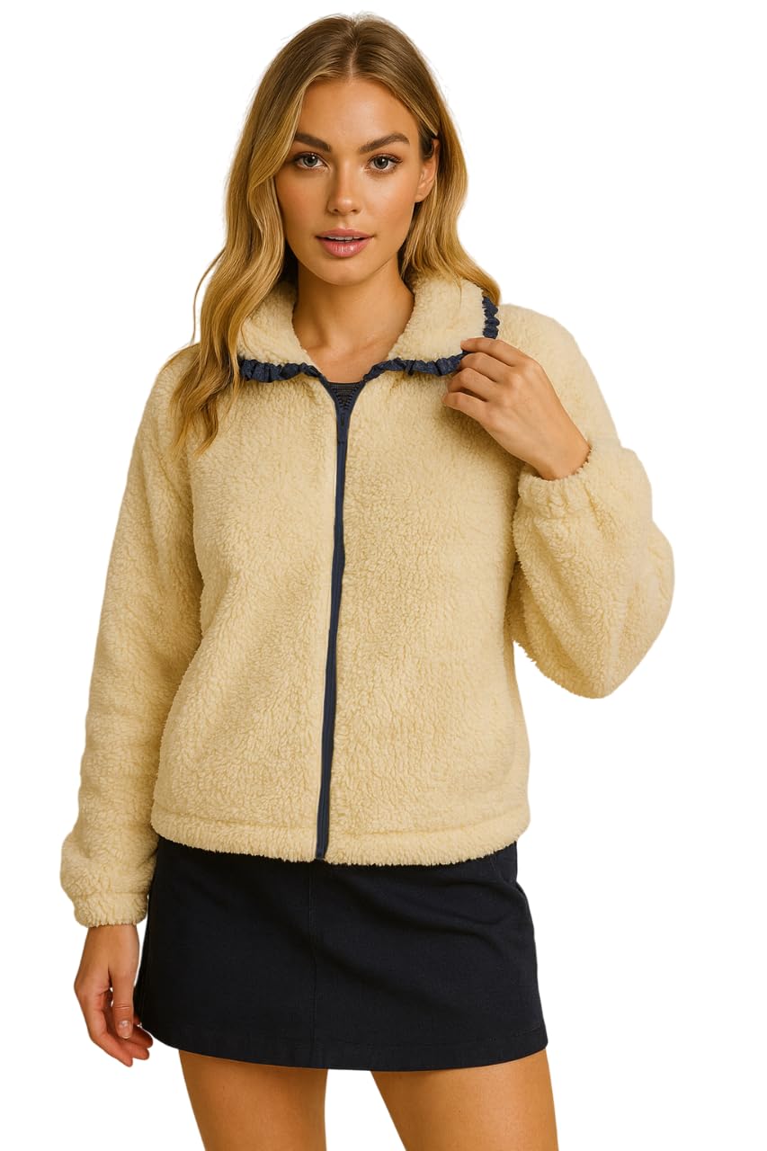 the dry state The Dry STAET Women Full Sleeve Sweatshirt with Collar | C.Foam & Navy Ruffle - Size S-picture-10