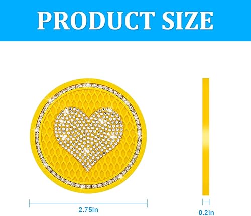 Miniatura 2 de ipelo - Portavasos para automóvil, 2 posavasos universales con diamantes de imitación de cristal, diseño de corazón amoroso para automóvil, bonito