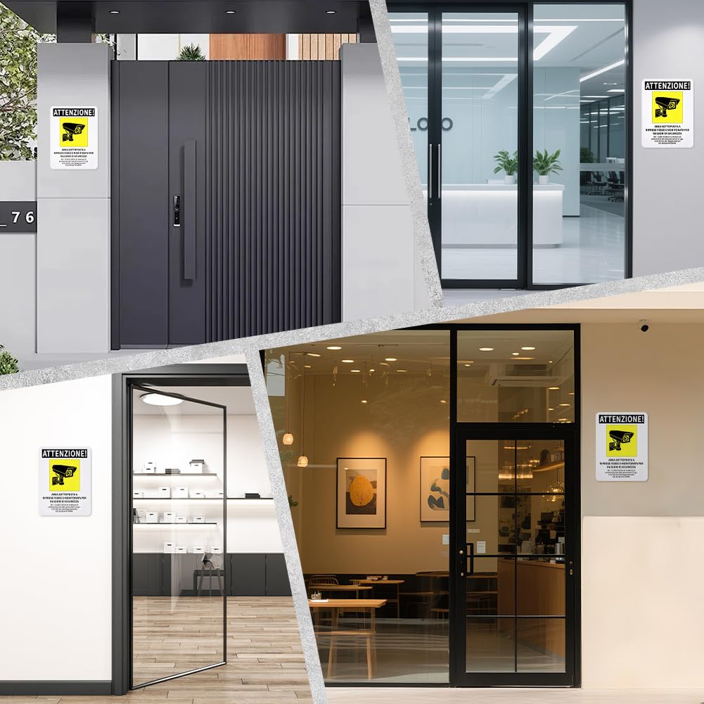 Juego de 3 Placas Rígidas Zona Vigilada por Cámara 20x15cm | PVC Reforzado 1,5mm Impermeable Resistente Rayos UV Autoadhesivas Sin Taladrar para Garajes Almacenes Centros Comerciales