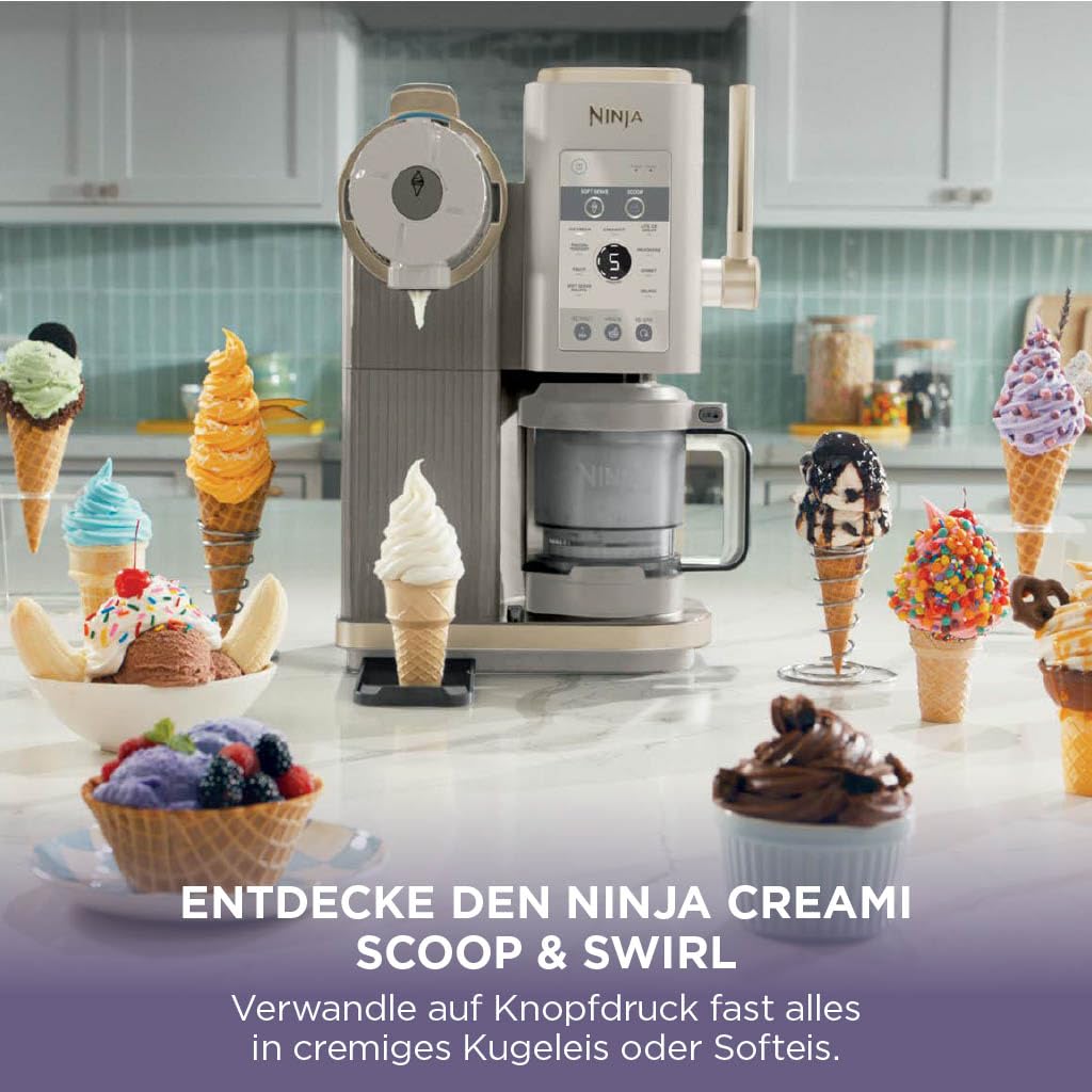 Ninja CREAMi NC701EUSTGD Eismaschine 2 Behälter 13 Funktionen Eiscreme Softeis Gelato Sorbet Milchshakes Mix-In Stone Gold