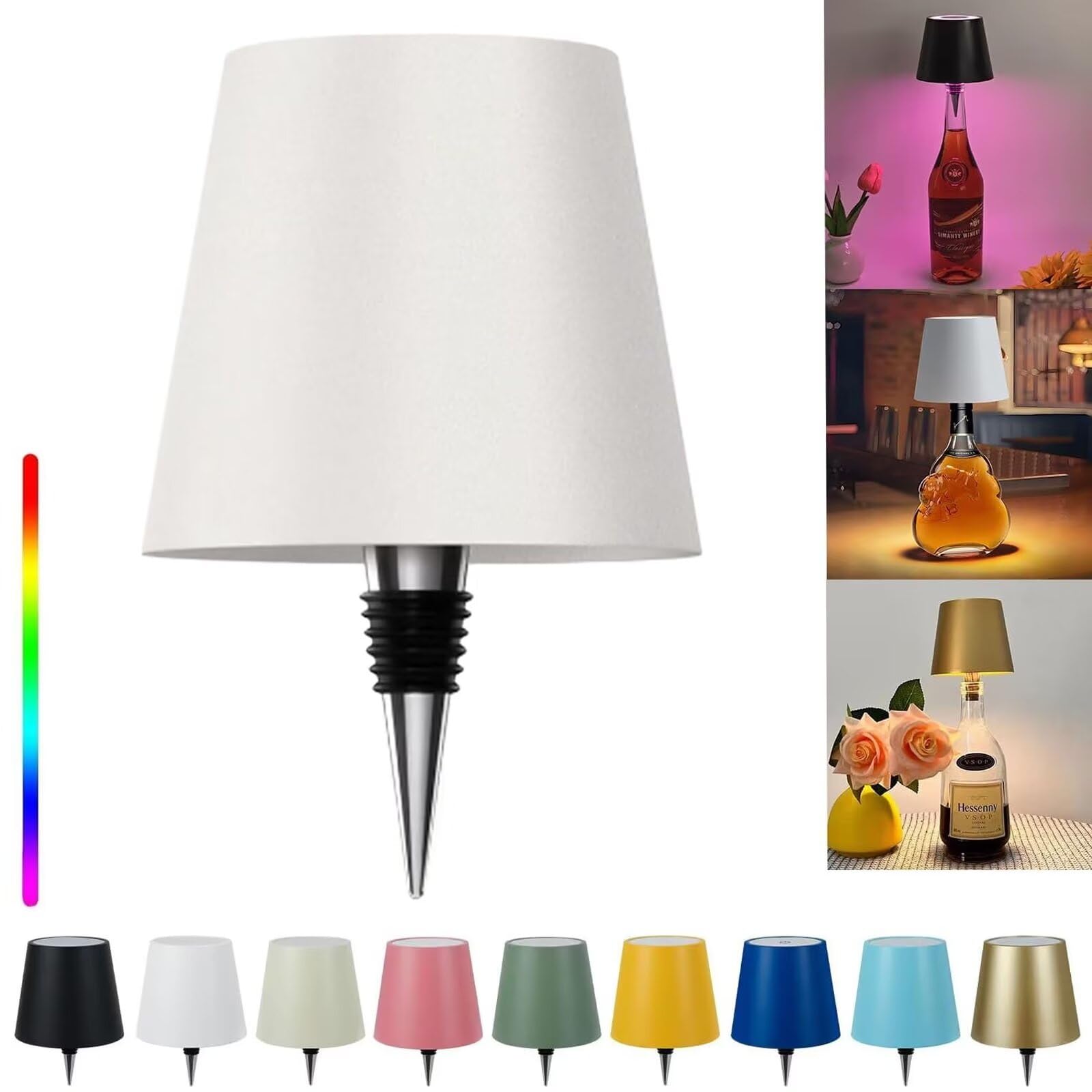 Pridola Wireless Bottle Lamp, 14cm Wine Bottle LED Light, RGB/3 Color Stepless Dimming Wine Bottle Decorative Lights, Touch Control LED Wireless Wine Bottle Lampshade, Tabletop Portable Bottle Lights
