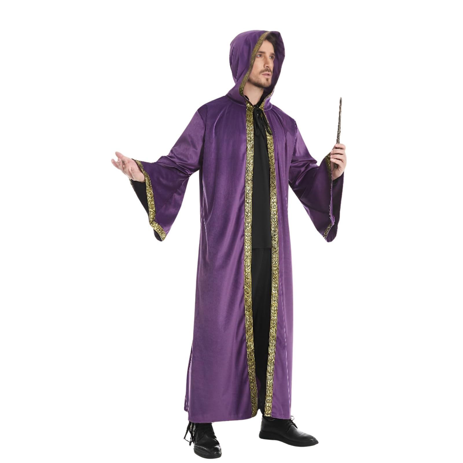 RRCBMD Wizard Cape Hooded Wizard Robe Men Cloak with Sleeves Robe Costume Wizard Outfit Wizard Robes Adult Men (Purple-150CM) - Image 4