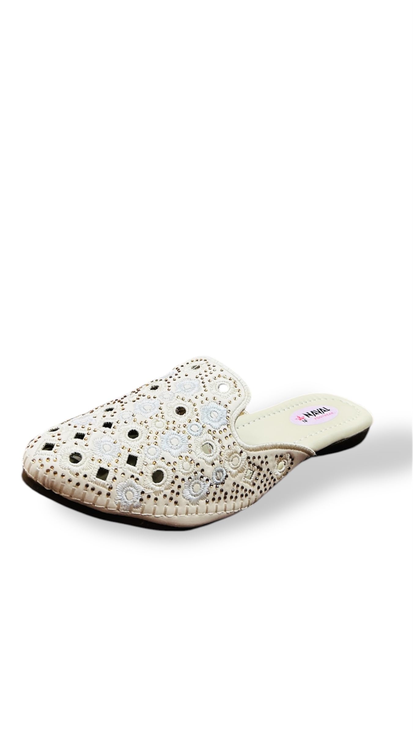 Women's Floral Cutwork Slip-on Jutti Mules, White, Traditional Ethnic Style-picture-11