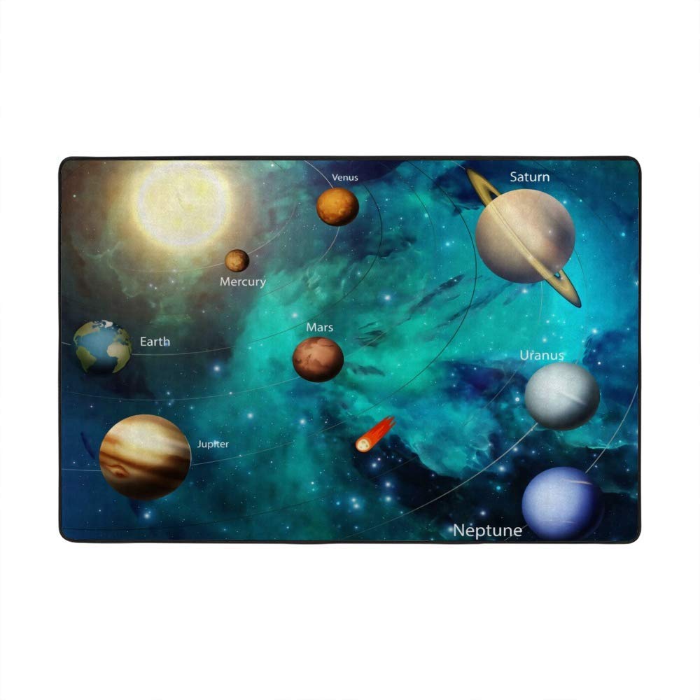 Tapis haut de gamme 3D système solaire Ruchen en velours corail - 203x147cm