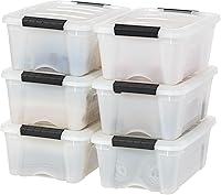IRIS USA 13 Qt Pearl Plastic Storage Bins with Lids & Latches, 6 Pack - Stackable Nestable BPA-Free Totes for Home Organization, Made in USA