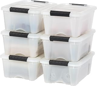 IRIS USA 13 Qt Stackable Plastic Storage Bins with Lids & Latches, 6 Pack Pearl - BPA-Free Nestable Containers for Home Organization