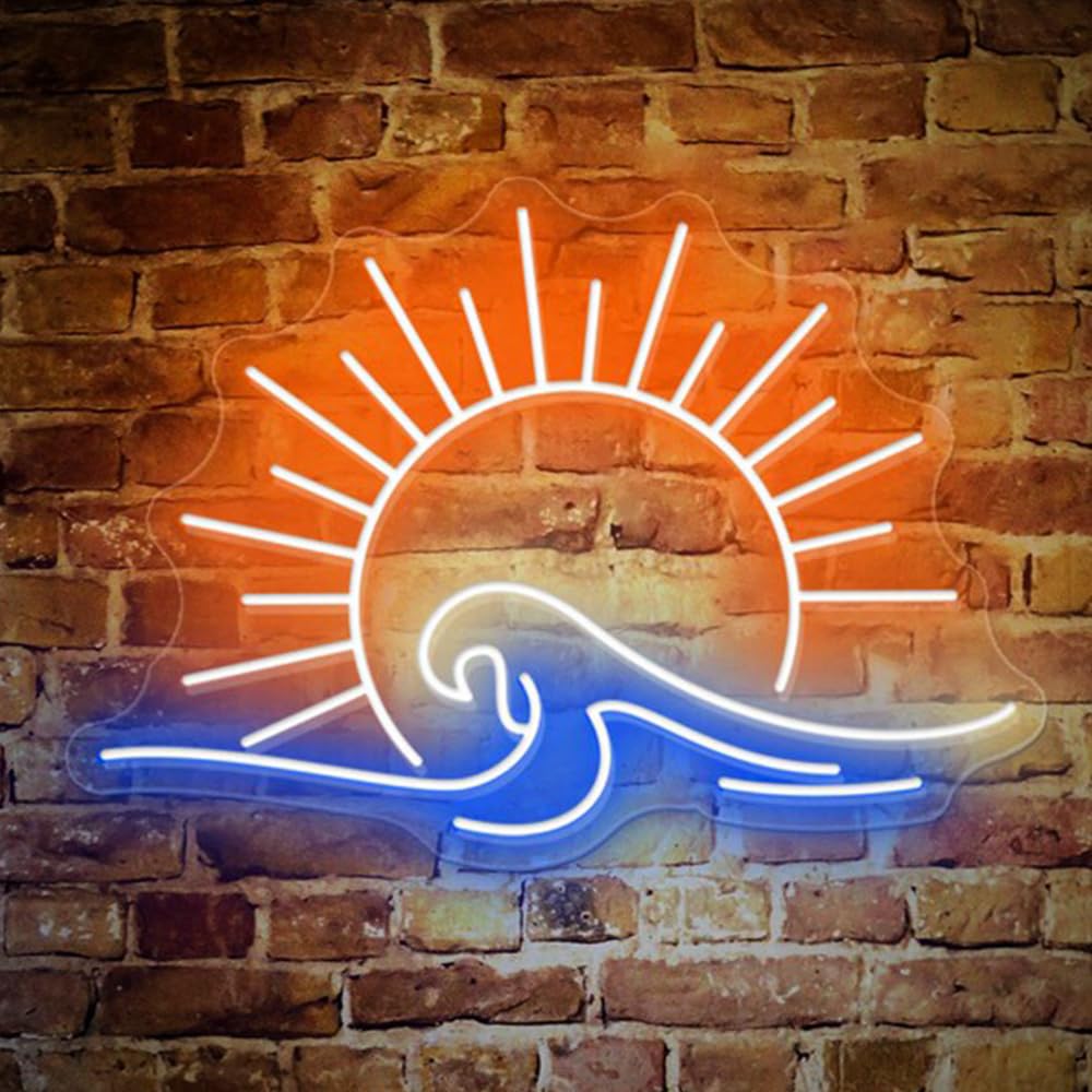 Ulalaza LED Sign Sunset Neon Signs Waves Led Home Wall Decorative Lights Sunrise Night Lamps Mountains Decoration Light USB Brightness Adjustable
