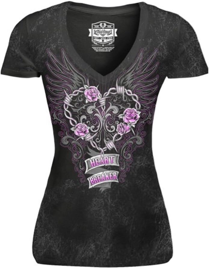 Women's "Heart Breaker" V Neck Tee by Lethal Angel (Black)