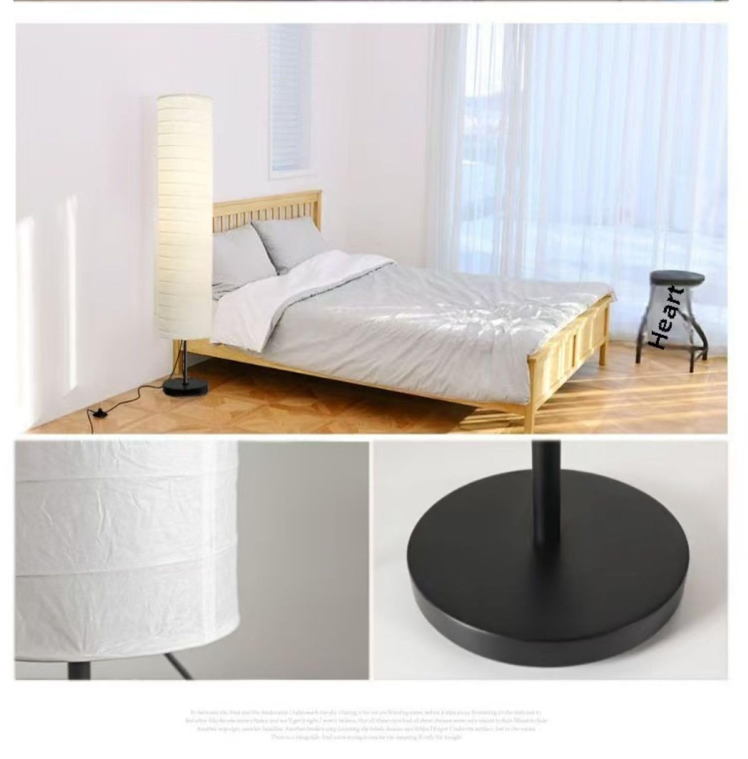 Lámpara de Suelo de Papel de 46 Pulgadas con Bombilla LED de 9W 3 Temperaturas de Color, Base de Acero Inoxidable y Interruptor de Pie Encendido/Apagado, Color Blanco