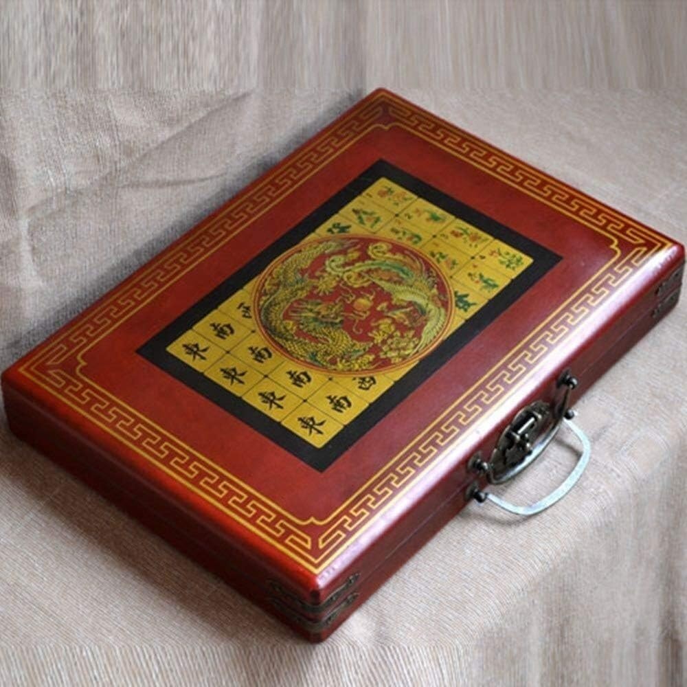 Juego de Mahjong Antiguo en Miniatura, Juego de Mahjong Chino con Estuche de Madera, Juego de Mahjong Familiar for Viajes