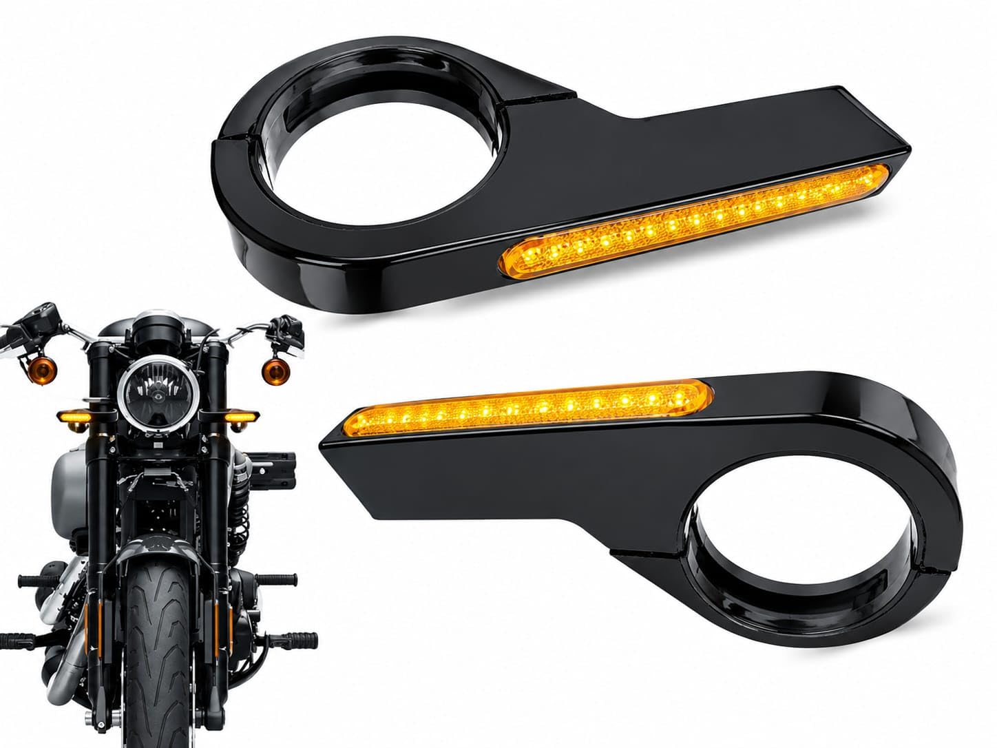 Front Shocker LED Indicator for Motorcycles | Amber Running Light & Blue Turn Signal | Universal Fork Mounted Indicator Lamp | Waterproof Bike Styling Light | Pack of 2-image-2