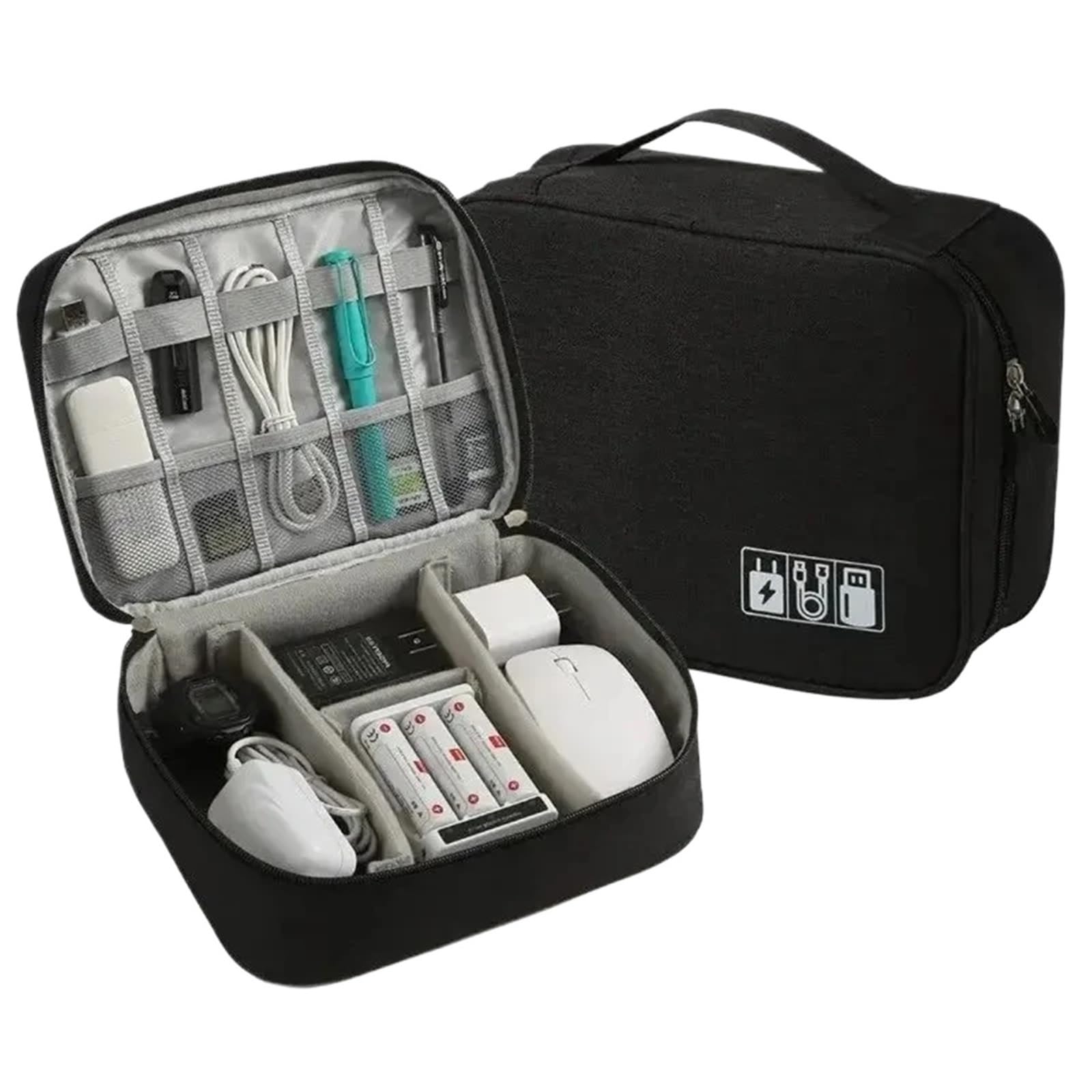 Bolsa Organizadora De Cables 2 Piezas de Cargador línea Datos USB portátil, Bolsa Almacenamiento, Organizador Cables Viaje, Impermeable, Digital, electrónico para Cable De Datos(Black)