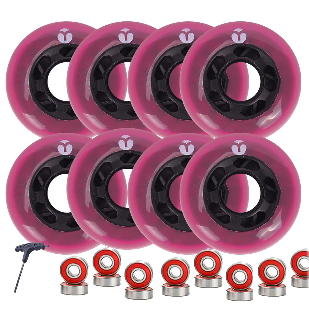 Confezione da 8 Ruote per Pattini in Linea da 64 mm 68 mm 70 mm 72 mm 76 mm E 80 mm Ruote di Ricambio per Pattini in Linea 82A-85A per Interni Ed Esterni con Cuscinetti ABEC-9 (Rosa 76 mm)