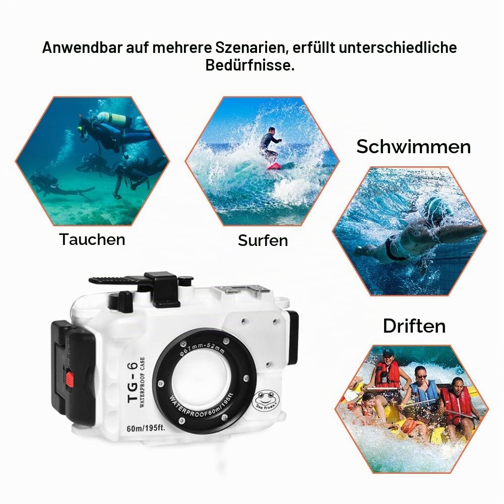 Sea frogs for Olympus TG-6 195FT/60M Underwater Camera Waterproof Diving housing Black (Housing + Red Filter)