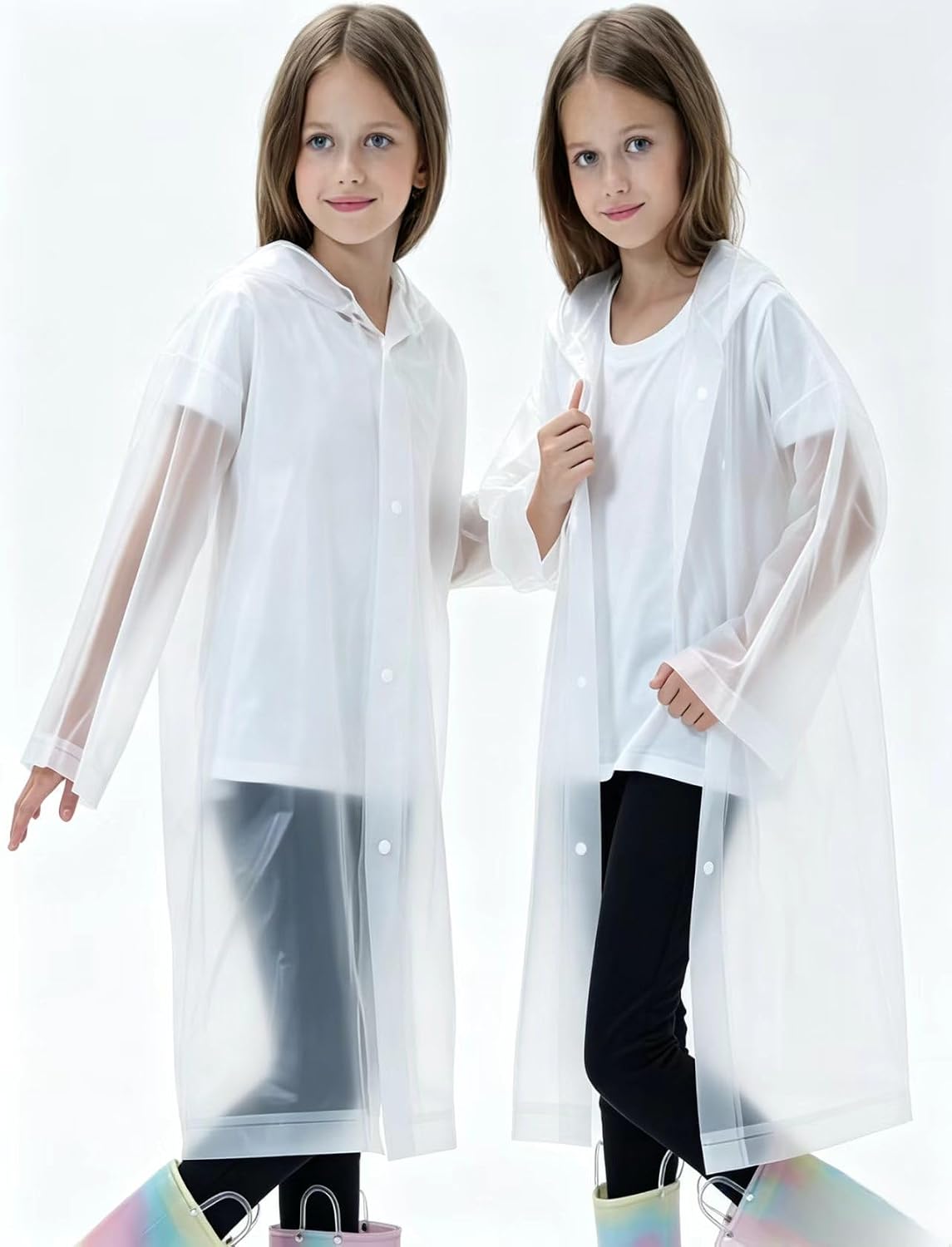 2 Pack Raincoats for Kids, Reusable Rain Ponchos with Hood and Sleeves Rain Coats for Boys and Girls