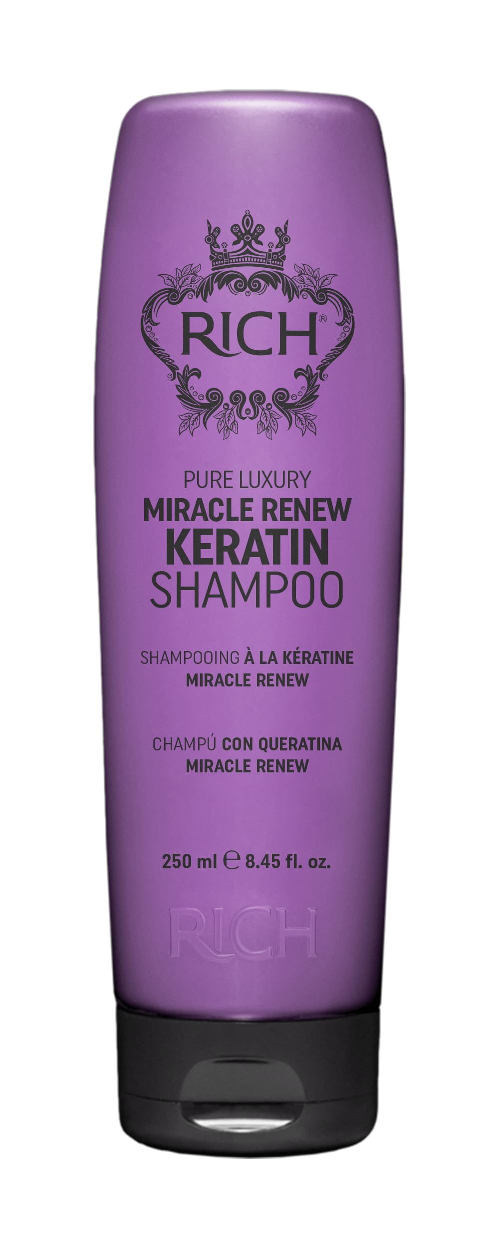 RICH Pure Luxury Miracle Renew Keratin Shampoo for All Hair Types - Repair, Protect and Strengthen Damaged Hair & Split Ends - Argan Oil, Algae & Red Grape extract - 8.45 Oz