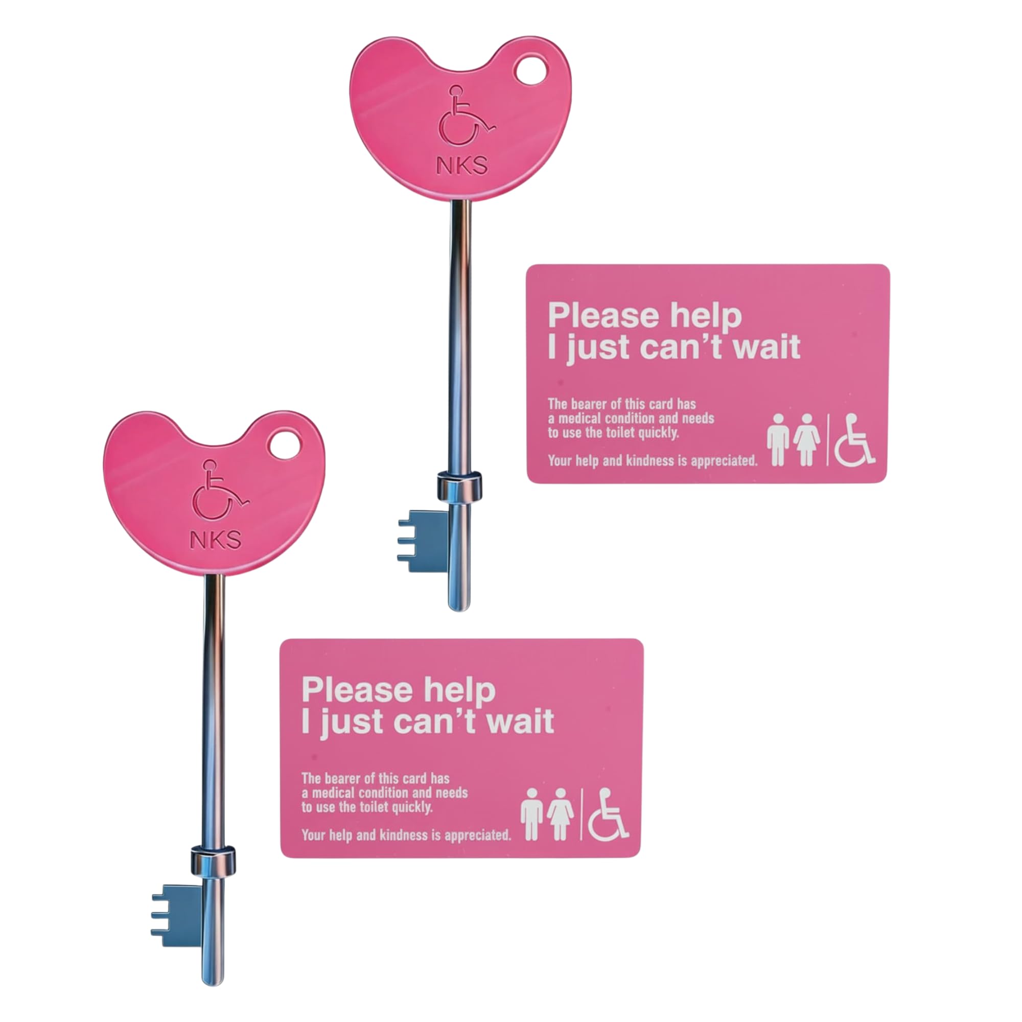 2 Pink Radar Disabled Toilet Key with 2 Pink ID Card | UK NKS Compatible | Braille Easy-Grip Head | Durable Steel