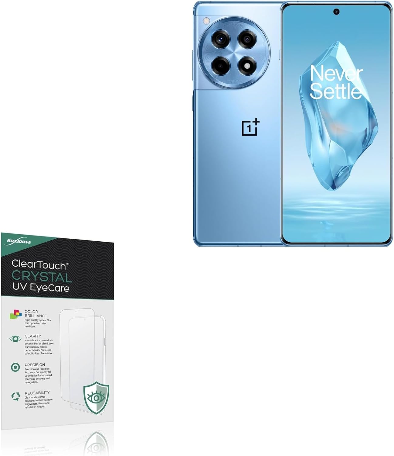 BoxWave Screen Protector Compatible With OnePlus 12R - ClearTouch Crystal Anti-UV EyeCare (2-Pack), Filters out Harmful Blue Light Reduce Fatigue