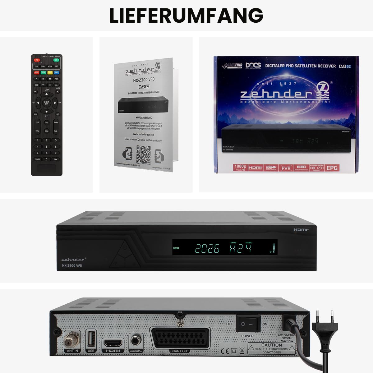 Zehnder HX 2300 VFD Sat Receiver HD fähig Full HD Digital Sat-Receiver für Satellitenschüssel