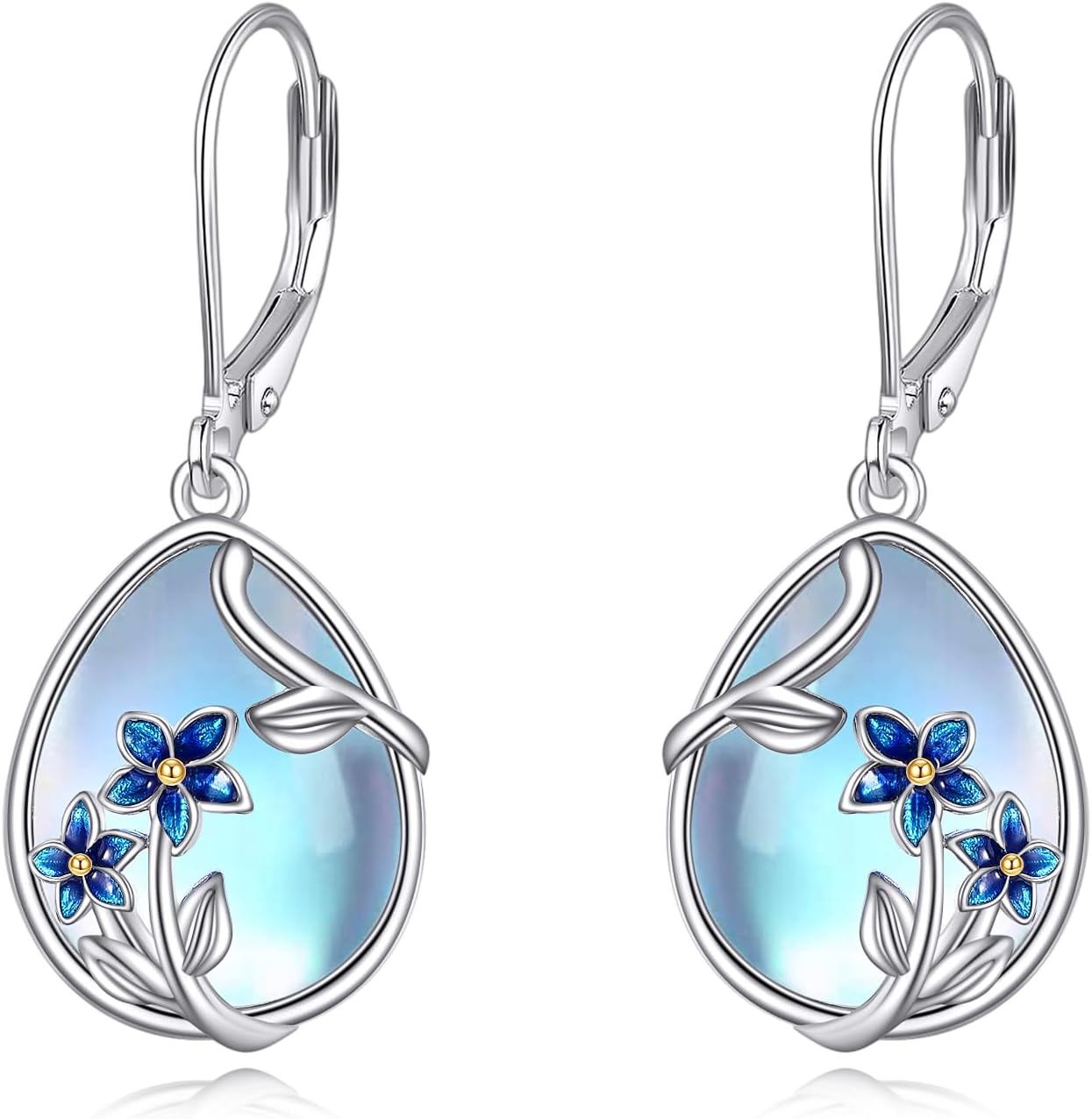 YFNBee/Flower/Hummingbird Bird Moonstone Earrings 925 Sterling Silver Teardrop Dangle Hypoallergenic Leverback Earring for Women Girls