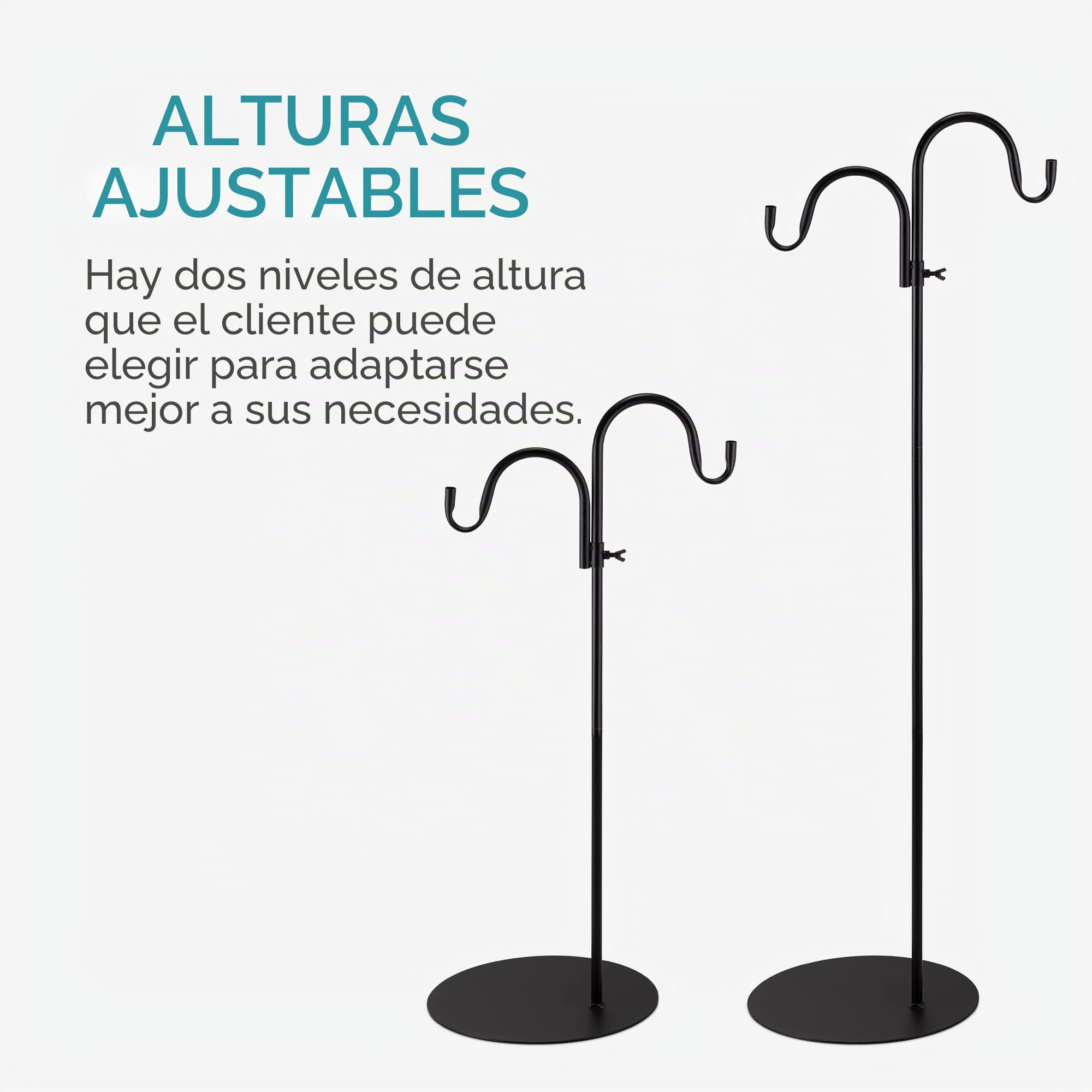 Navaris Gancho de Pastor - Colgador de pie con 2X Varillas para comedero de pájaros Plantas - Altura Ajustable con Soporte de Interior y Exterior