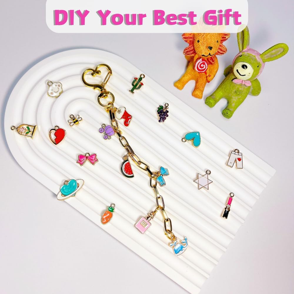 Maerolre 195Pcs Keychain Making Kit,Colorful Charms,Gold Keychain Parts with Jump Rings, Snap Hooks, Extender Chain,Bag Charm Kit Complete DIY Craft Accessories for Adults Women - Image 5