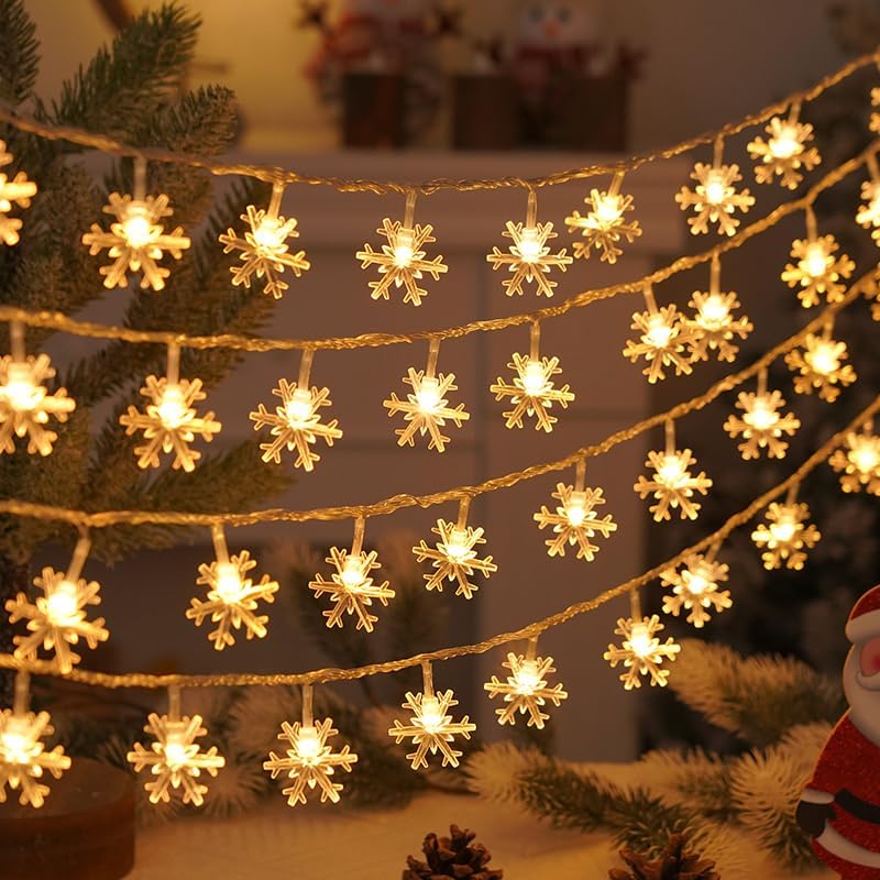 Snowflake String Lights, Battery Operated, 9.8 ft 20 LED Waterproof Fairy String Lights for Party Wedding Christmas Winter Decor, Lightable Long + Flashing, Warm White (Batteries Not Included)