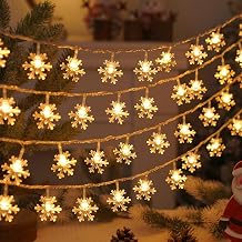 Snowflake String Lights, Battery Operated, 9.8 ft 20 LED Waterproof Fairy String Lights for Party Wedding Christmas Winter Decor, Lightable Long + Flashing, Warm White (Batteries Not Included)