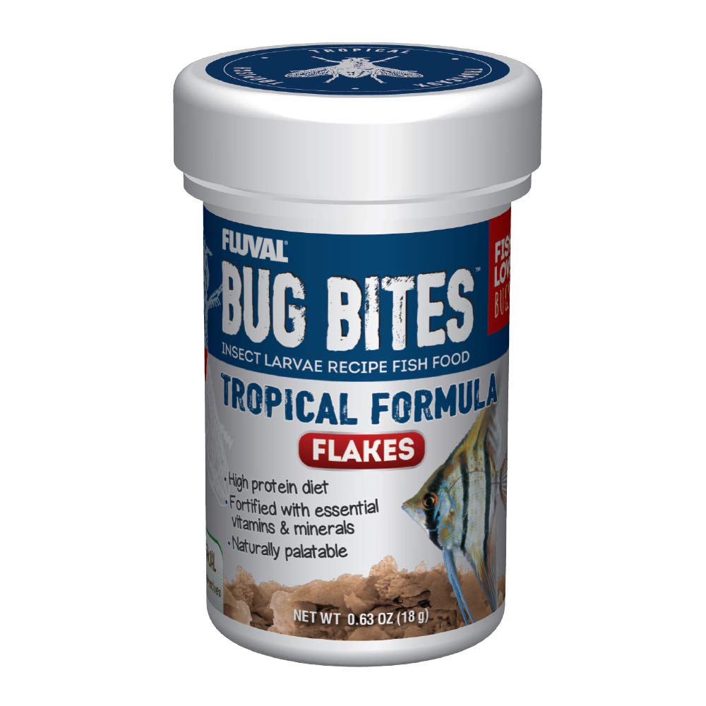 Fluval Bug Bites Tropical Fish Food, Flakes for Small to Medium Sized Fish, 0.63 oz., A7330, Brown