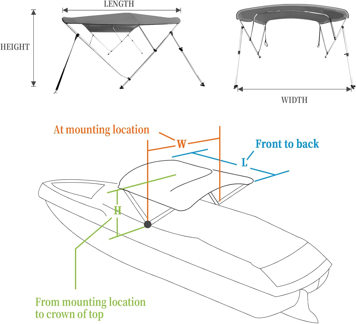 3-Bow Bimini Top for Boats 67"-72" Wide, Heavy Duty Marine Canopy with Aluminum Frame, Mesh Sidewalls, 600d UV Waterproof Sun Shade for Pontoon, Bass, Jon Boats
