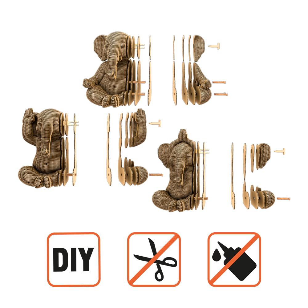 Zen-Elefanten Trio 3D-Puzzle aus Karton – Bausatz 3 Modelle