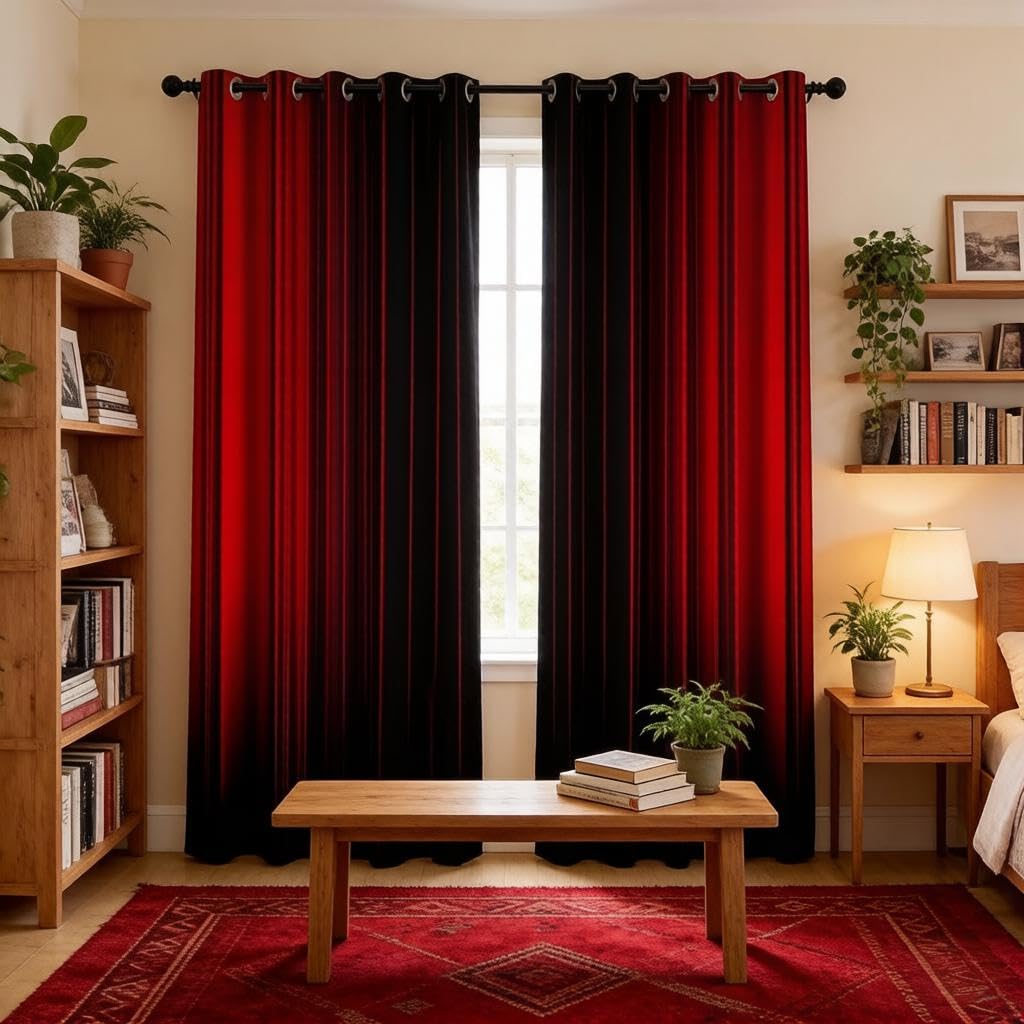 Loussiesd Tende per finestre Ombre astratte per bambini e ragazzi, colore rosso e nero, per camera da letto e soggiorno, 132 x 228 cm (larghezza x lunghezza)