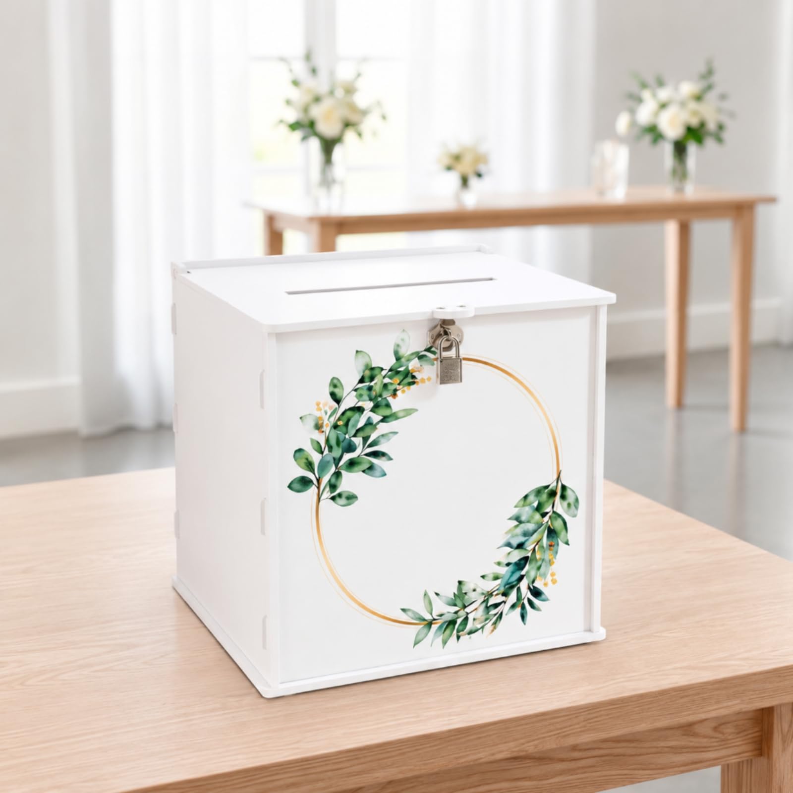 Boîte Mariage En PVC Serrure à Monter -même Urne Réception Cronne Feuilles Polyvalent pr Cérémonies Fêtes