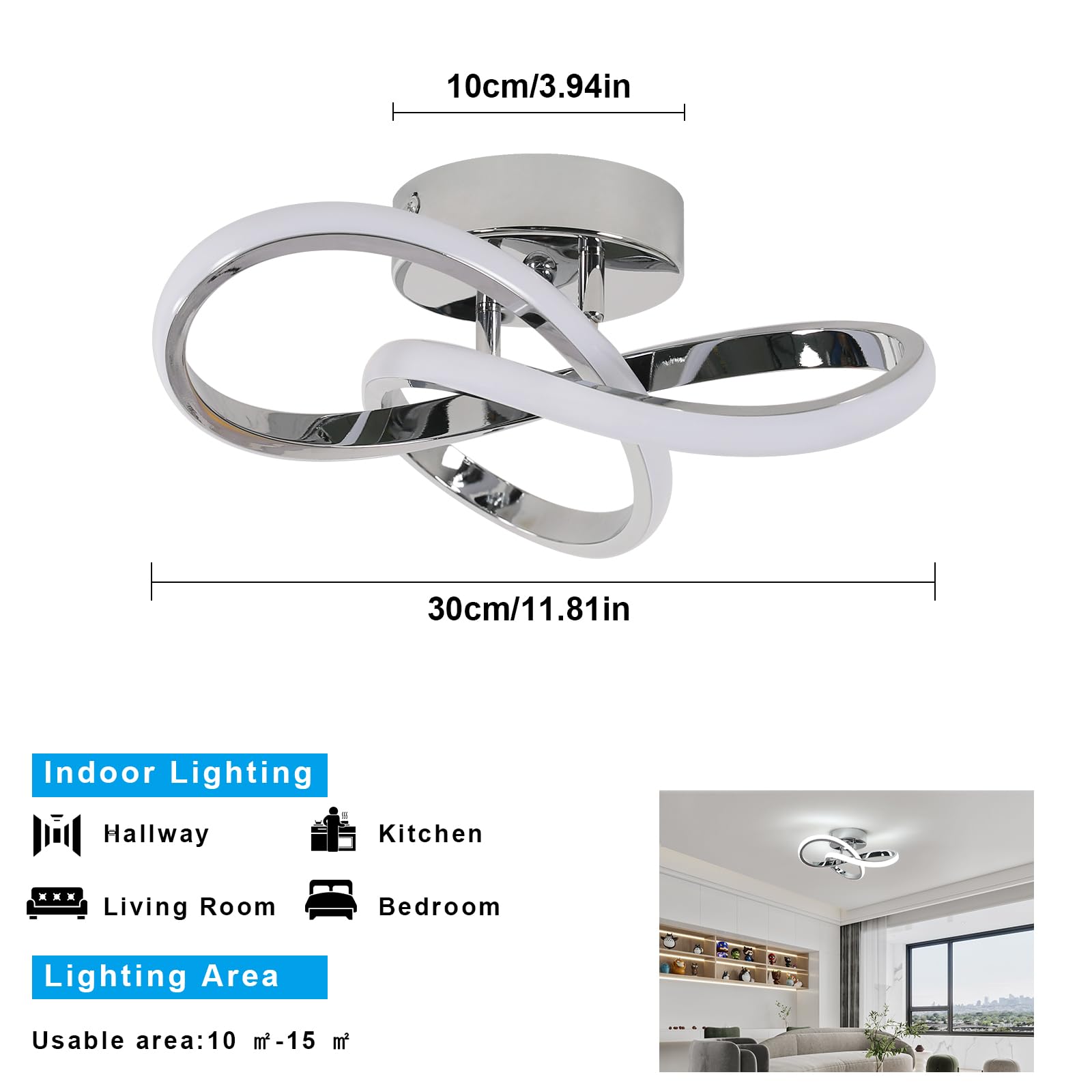Comely Plafoniera LED Moderna, 30W 3300LM Design Fiore Lampada da Soffitto Argento, 6500K Bianco Freddo Lampadario LED Acrilico per Soggiorno Cucina Bagno Camera da Letto Corridoio