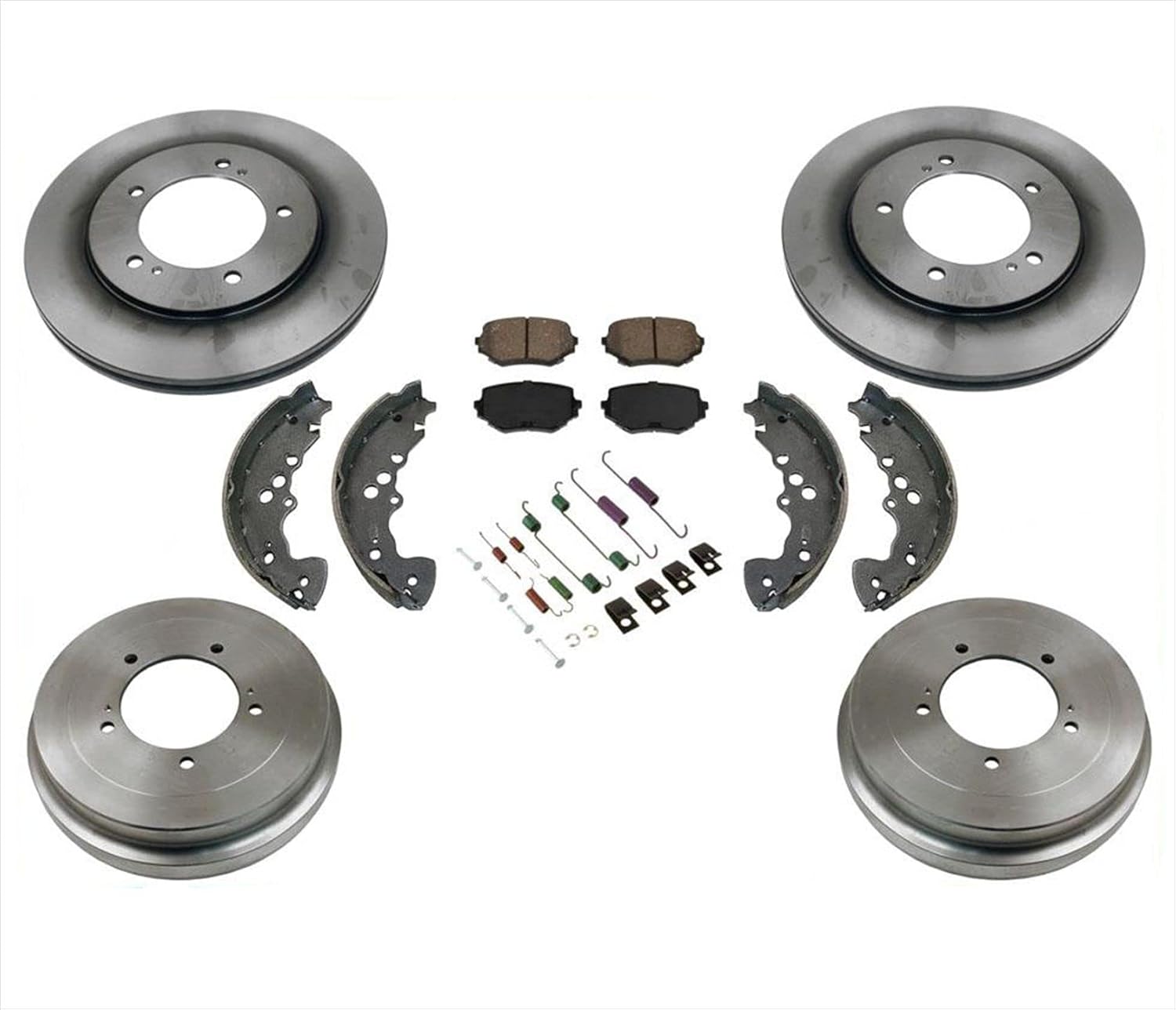 Front Brake Disc Rotors Pads Brake Drums Shoes Springs Kit Replacement Parts For 05-06 Suzuki XL-7