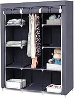 Vista 53 de 67" Portable Wardrobe Closet, Wardrobe Closet for Hanging Clothes with 2 Hanging Rods, 12 Clothes Storage Organizer Shelves, Non-Woven Fabric Grey