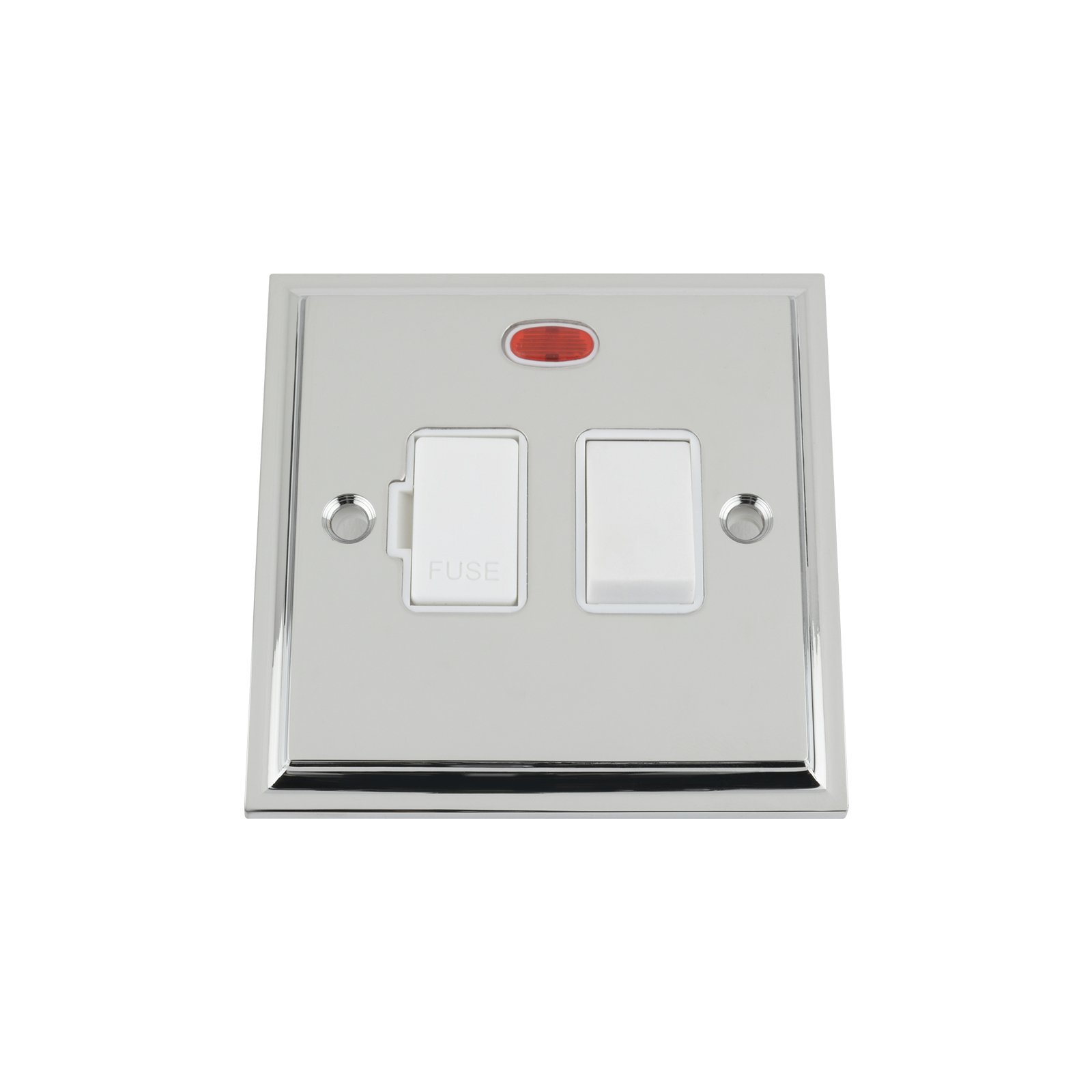 A5 Products Chrome Fused Switch With Neon - Polished - Victorian - White Insert Plastic Switch - 13 Amp Switched Fused Spur Unit