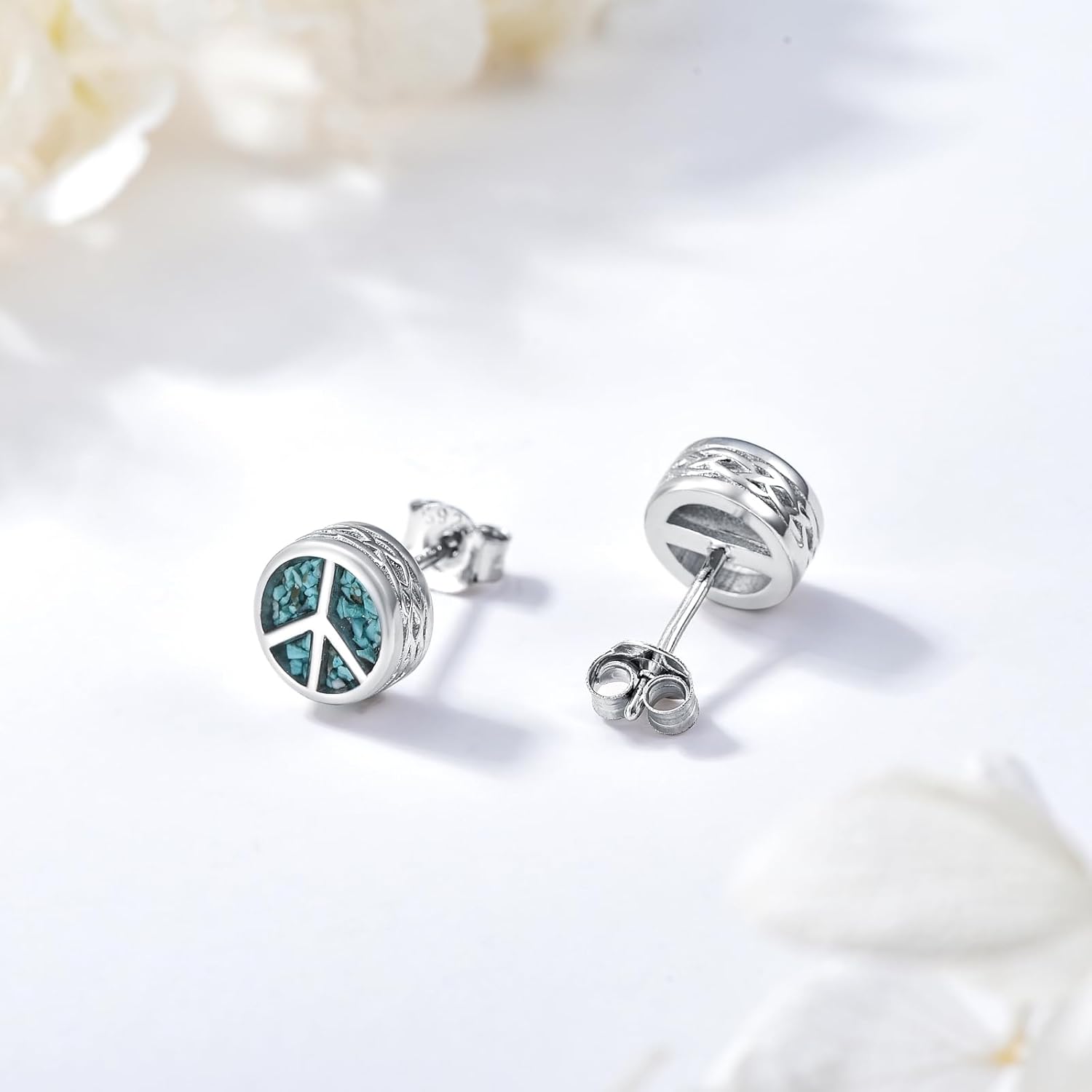 Cross/Ankh/Peace/Viking Stud Earrings for Men Women 925 Sterling Silver Turquoise Earrings Hypoallergenic Celtic Jewelry Valentines Birthday Gifts for Friends Brothers Sisters