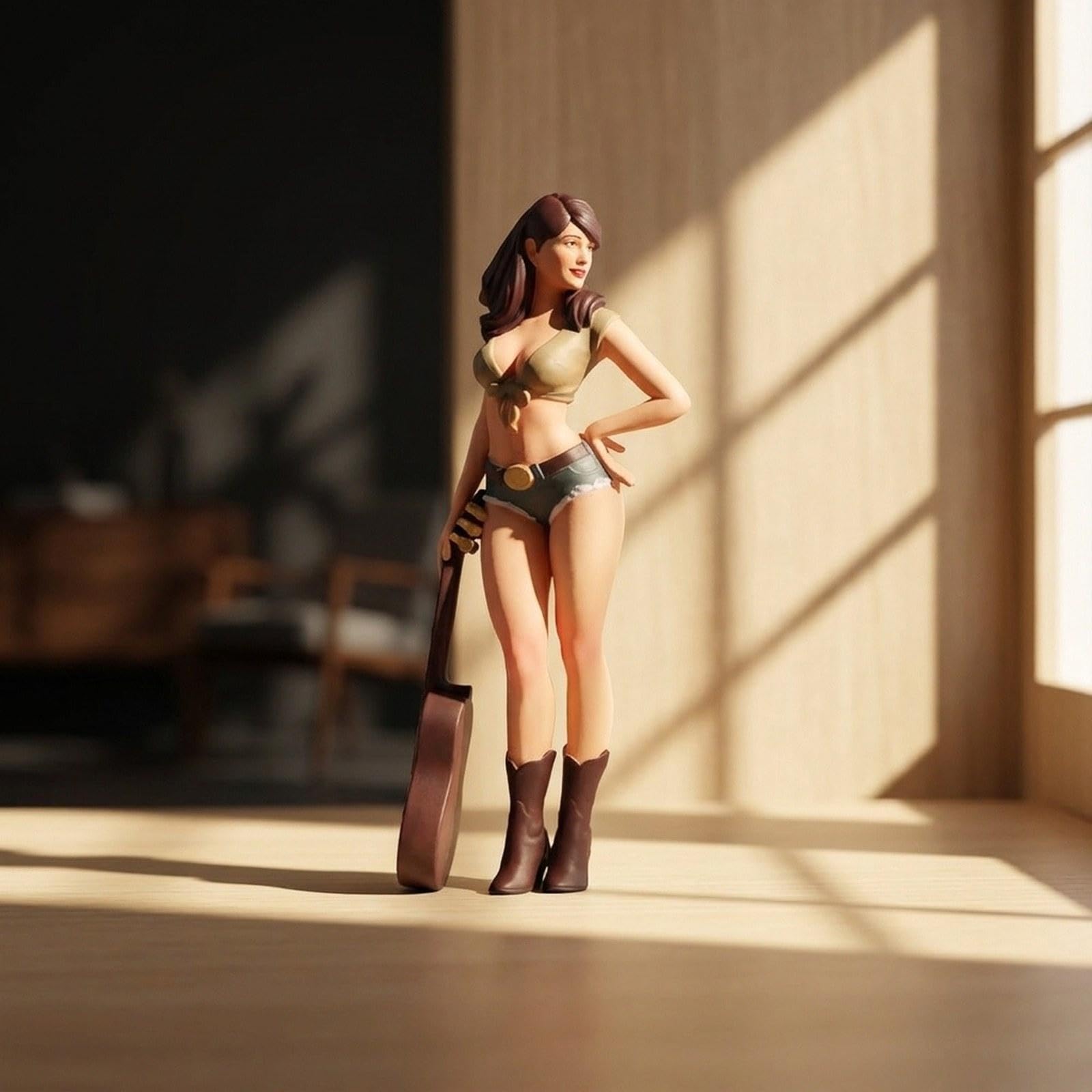 Miniatura Figura Realistica Bambola Miniatura Micro Raccolta Chitarra Ragazza Resina Dipinta con Posa Naturale per Paesaggio Ferroviario Decorazione D, 7.5 Cm