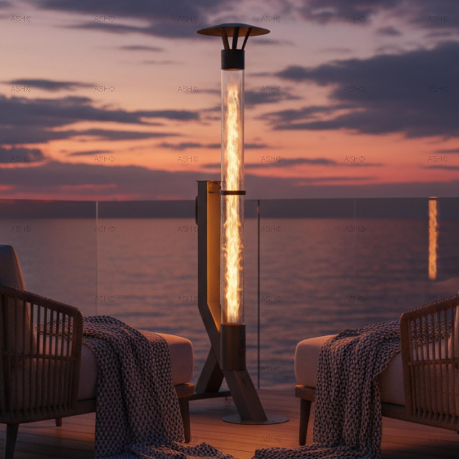Poêle à pellets colonne de feu chauffage terrasse extérieur 174 cm noir